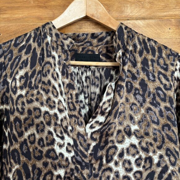 Nili Lotan Silk Leopard Knee-Length Long Sleeve Popover Jane Dress - XS - Picture 3 of 7